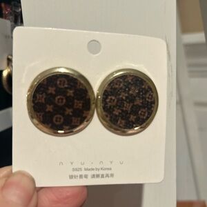 Elegant Gold and Brown Mono Inspired Round Earrings, NEW